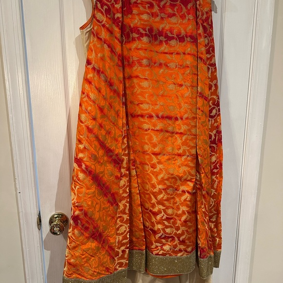 Elegant Cream and Orange Embroidered Lehenga - Picture 2 of 2